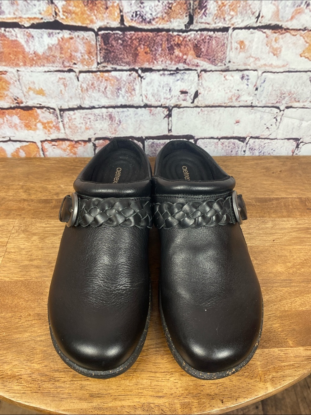 Aetrex Libby Black Leather Slip On Comfort Clog Shoe Sz 7.5 - Picture 6 of 13